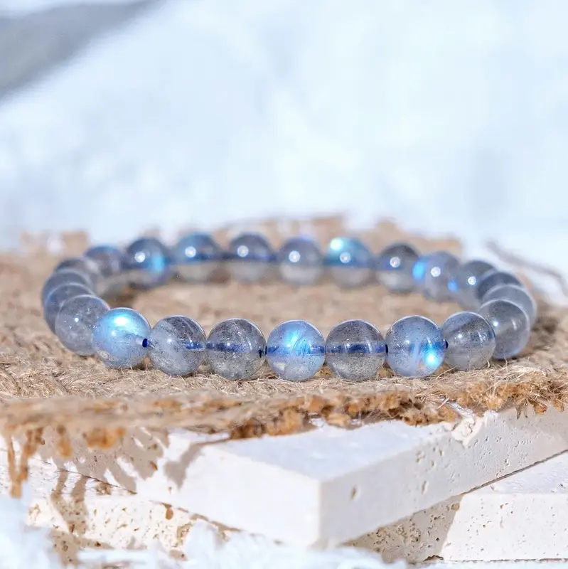 Natural Moonstone Beaded Bracelet 7mm Blue Sheen Crystal Gemstone Stretch Bracelet Boho style for Daily Use