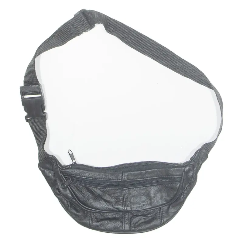 Womens Bum Bag Black Leather 90s