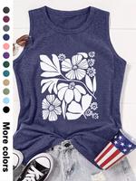 Women's Floral Print Round Neck Tank Top, Casual Sleeveless Crew Neck Tank for Daily Wear, Ladies Clothes for All Seasons