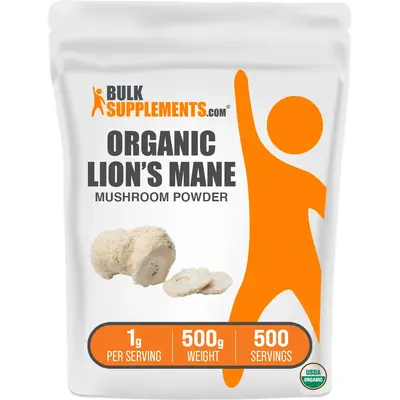 BulkSupplements Organic Lion's Mane Powder - Certified Organic -  Edible - Mushroom Powders - 100g-1kg - 1000mg per Serving