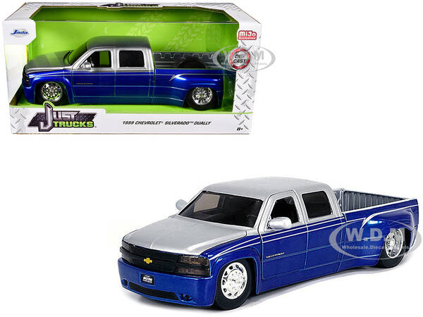 1999 Chevrolet Silverado Dually Pickup Truck Blue Metallic and Silver with Stock Wheels Just Trucks Series 1/24 Diecast Model...