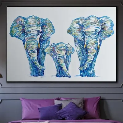 Original Elephants Abstract Painting Elephant Family Artwork Animals Abstract Painting Contemporary Elephant Painting | WAY H...