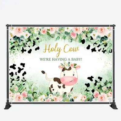 Holy Cow Green Plant Floral Baby Shower Backdrop - Aperturee