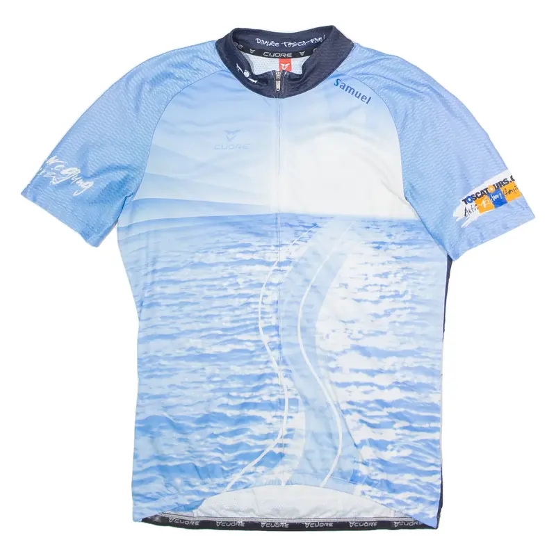 CUORE Full Zip Cycling Mens Jersey Blue High Neck XL