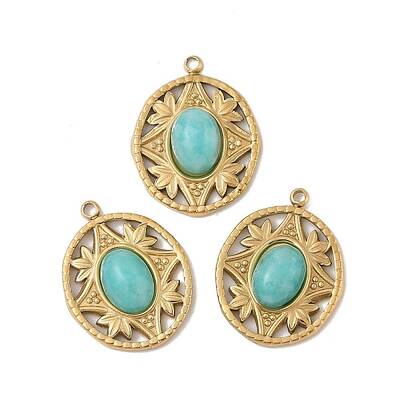 304 Stainless Steel Pave Natural Amazonite Pendants