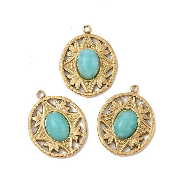 304 Stainless Steel Pave Natural Amazonite Pendants