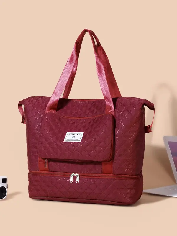 Minimalist Plain Color Embossed Travel Bag, Large Capacity Short-distance Business Trip Luggage Bag, Foldable Tote Training B...