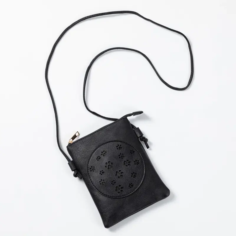 Cut Out Paws Crossbody Purse - Black