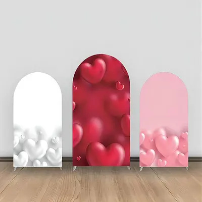 Red Pink White Heart Romantic Arch Backdrop Kit - Aperturee