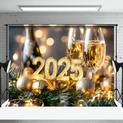 Aperturee Golden Baubles Beer Dazzling 2025 New Year Backdrop - Aperturee
