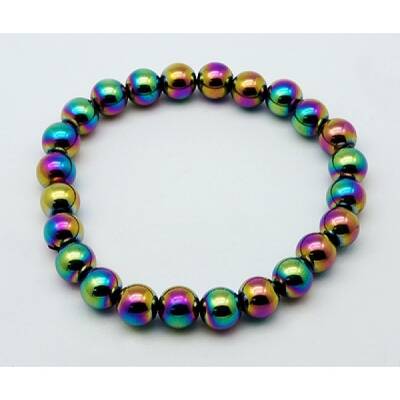 Round Synthetic Magnetic Hematite Stretch Beaded Bracelets