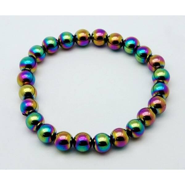 Round Synthetic Magnetic Hematite Stretch Beaded Bracelets