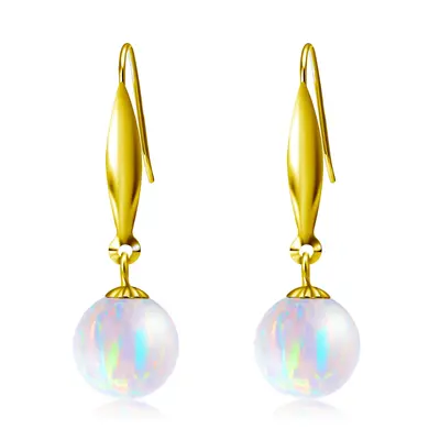 18K Gold Opal Round Drop Earrings