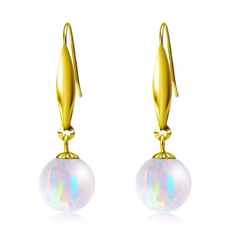 18K Gold Opal Round Drop Earrings