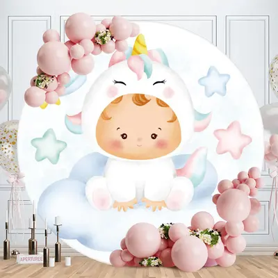 Aperturee Cute Unicorn Baby Round Baby Shower Backdrop