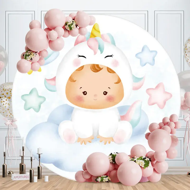 Aperturee Cute Unicorn Baby Round Baby Shower Backdrop