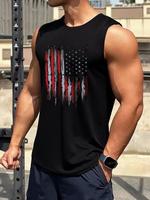 【Plus Size】 American Flag Print Round Neck Tank Top, Regular Fit Casual Comfy Breathable Sleeveless Top for Summer, Men's...