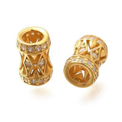 925 Sterling Silver Micro Pave Clear Cubic Zirconia Beads