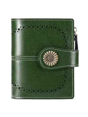 Women's Genuine Leather Wallet, Plain Color Bifold Leather Wallet, Summer Mini Travel Purse Zipper Rfid Blocking Short Money ...