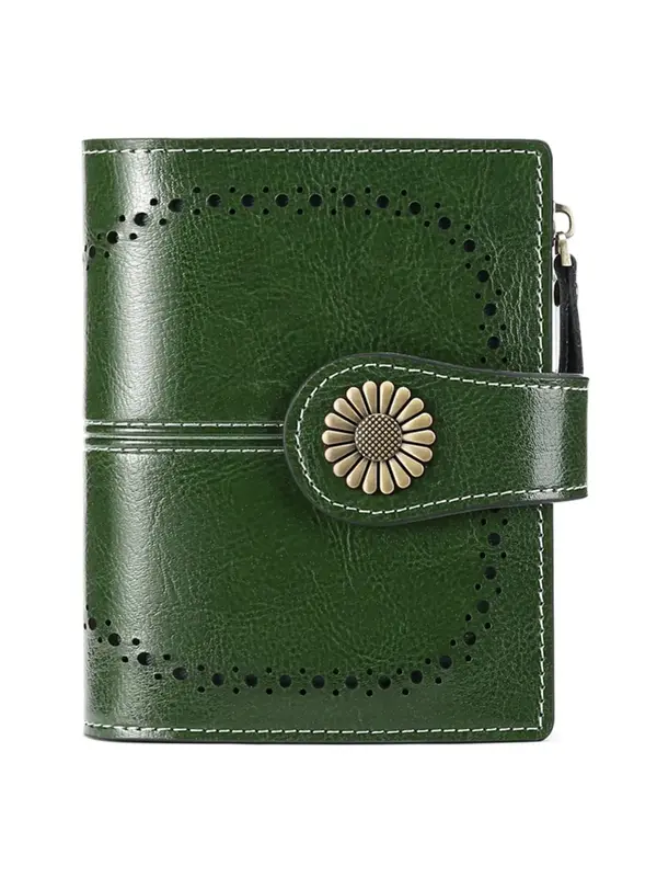 Women's Genuine Leather Wallet, Plain Color Bifold Leather Wallet, Summer Mini Travel Purse Zipper Rfid Blocking Short Money ...