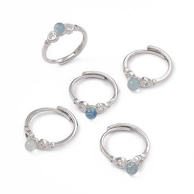 Heart Natural Aquamarine Adjustable Rings