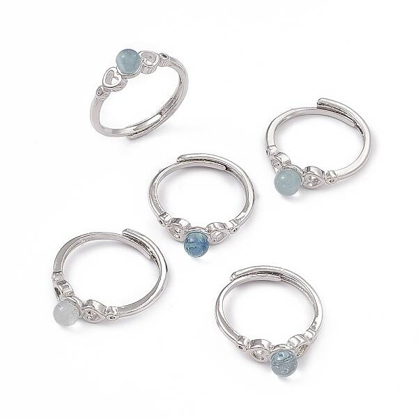 Heart Natural Aquamarine Adjustable Rings