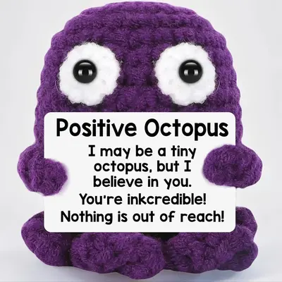 Positive Octopus Design Crochet Animal, Handmade Animal Doll, Emotional Support Gift for Birthday Festival, Ideal Gift for Te...