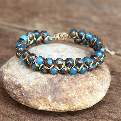 Dyed Natural Imperial Jasper Round Beaded Braided Bead Bracelets