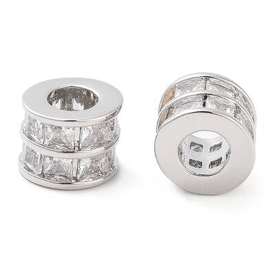 Brass Micro Pave Clear Cubic Zirconia Beads