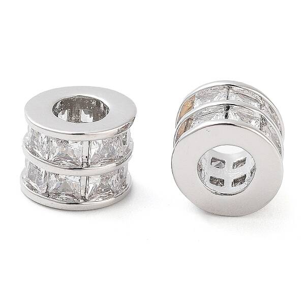 Brass Micro Pave Clear Cubic Zirconia Beads