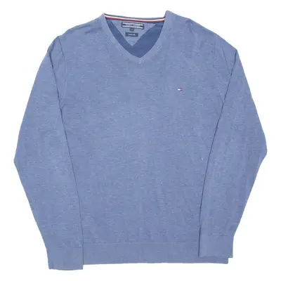TOMMY HILFIGER Mens Jumper Blue V-Neck Tight Knit L