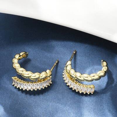 Twist Brass Micro Pave Cubic Zirconia Stud Earrings