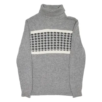 BEN SHERMAN Mens Icelandic Jumper Grey Fair Isle Roll Neck Tight Knit Wool S