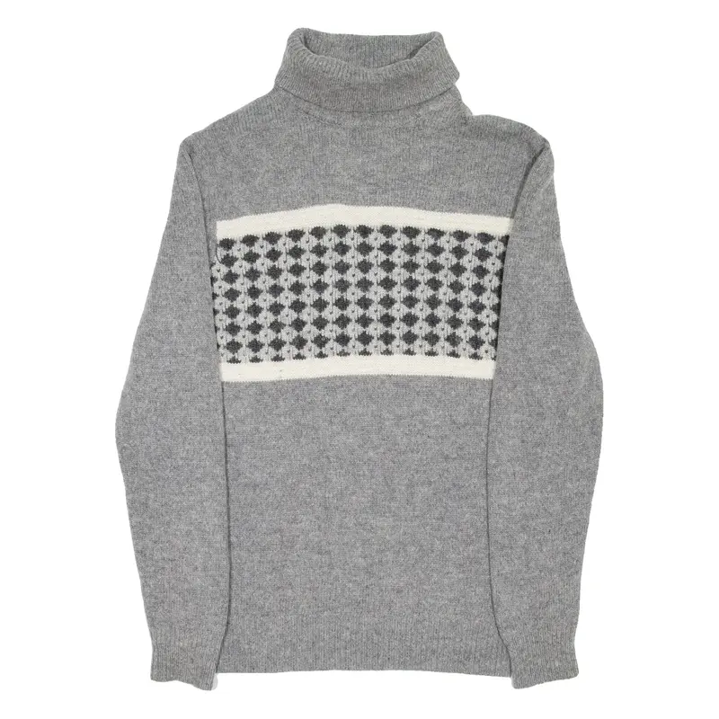 BEN SHERMAN Mens Icelandic Jumper Grey Fair Isle Roll Neck Tight Knit Wool S