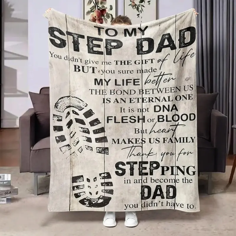 Letter To Dad Pattern Flannel Blanket, 1/2 Counts Soft Warm Throw Blanket, Air-conditioned Room Blanket, Warm Nap Blanket for...