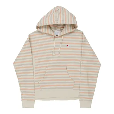 Reverse Weave Champion Striped Hoodie - Small Cream Cotton Blend