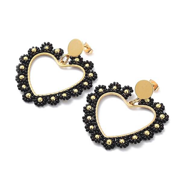 PVD Vacuum Plating 304 Stainless Steel Heart Dangle Stud Earrings