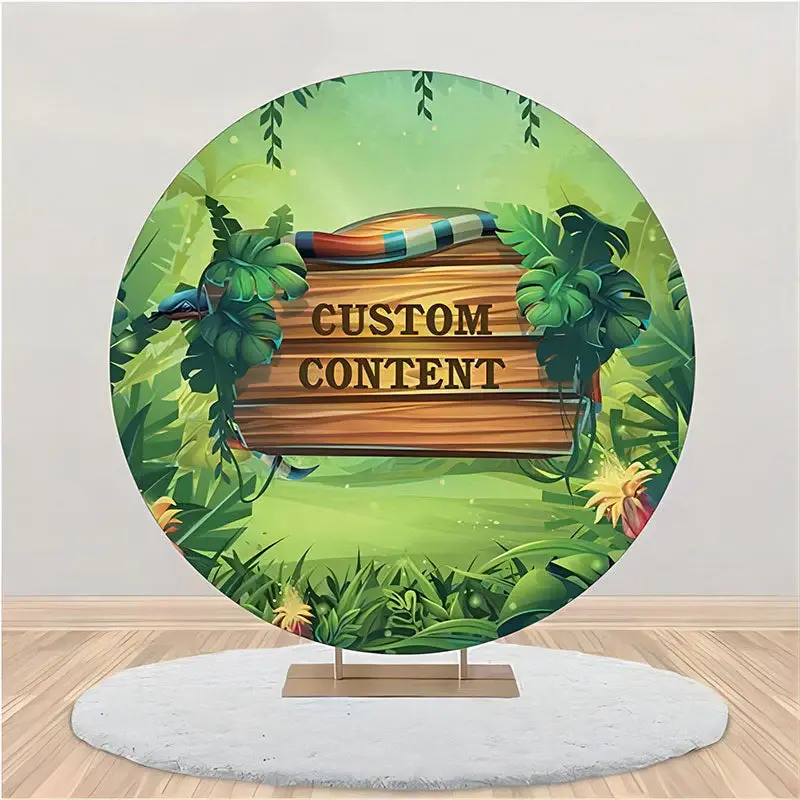 Custom Forest Wood Plank Round Birthday Backdrop - Aperturee
