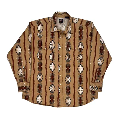 Western Panhandle Slim Patterned Shirt - XL Brown Cotton