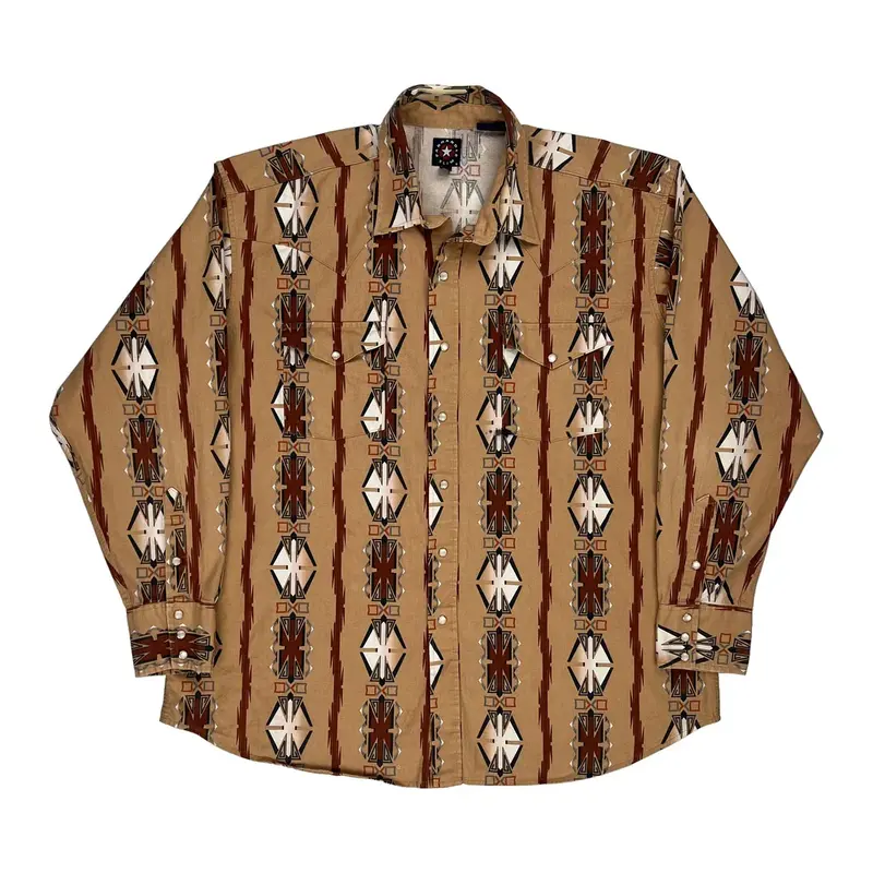 Western Panhandle Slim Patterned Shirt - XL Brown Cotton