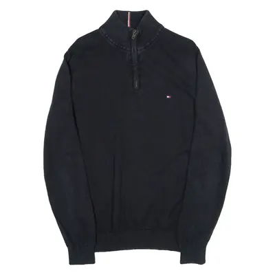 TOMMY HILFIGER Mens Jumper Black 1/4 Zip Tight Knit L
