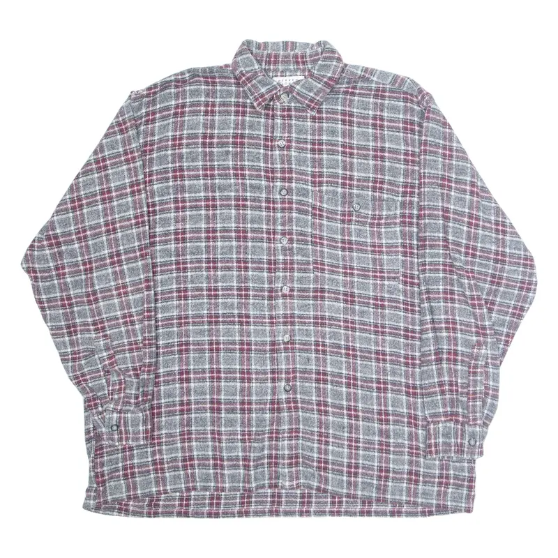 HERREN GLOBUS Mens Flannel Shirt Red Plaid Long Sleeve L