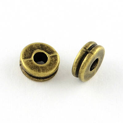 Tibetan Style Flat Round Alloy Spacers Beads
