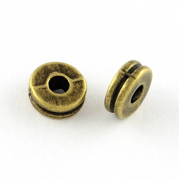 Tibetan Style Flat Round Alloy Spacers Beads