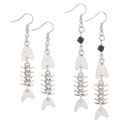 2 Pairs 2 Style Alloy Fishbone Long Dangle Eararings for Women