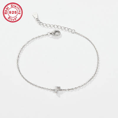 Anti-Tarnish Rhodium Plated 925 Sterling Silver Letter Cubic Zirconia Link Bracelets