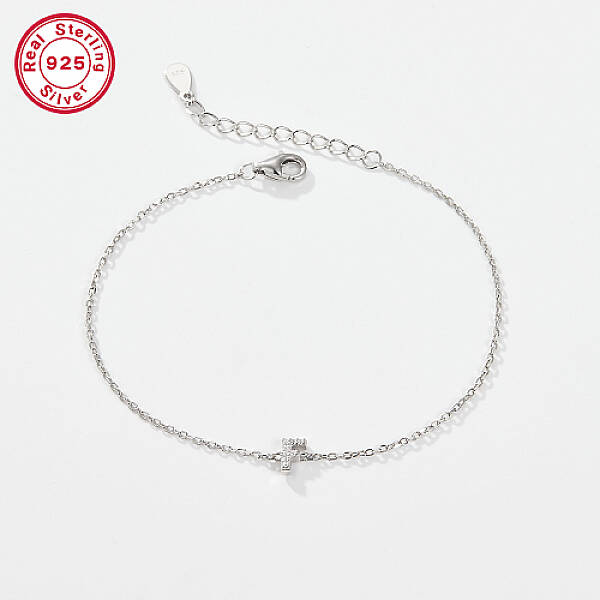 Anti-Tarnish Rhodium Plated 925 Sterling Silver Letter Cubic Zirconia Link Bracelets