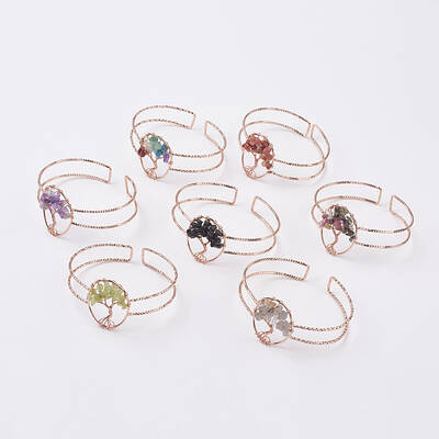 Natural Gemstone Chip Bead Cuff Bangles