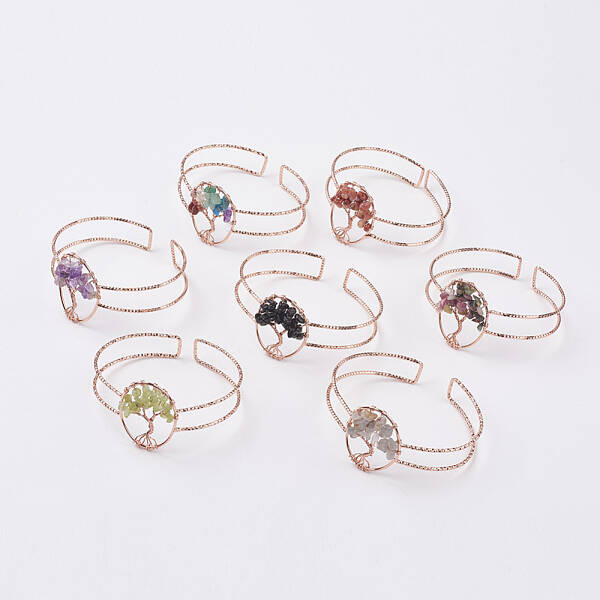 Natural Gemstone Chip Bead Cuff Bangles
