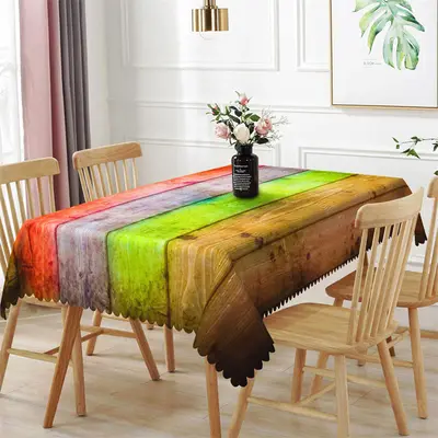 Colorful Paint Wooden Texture Rectangle Tablecloth - Aperturee